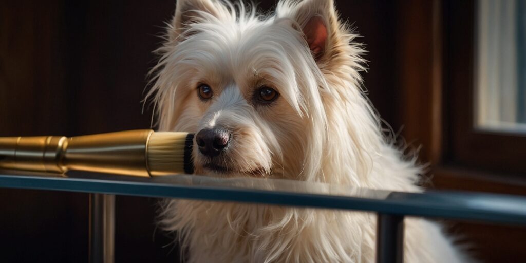 Une illustration d'un chien étant brossé avec une brosse adaptée à son type de pelage.