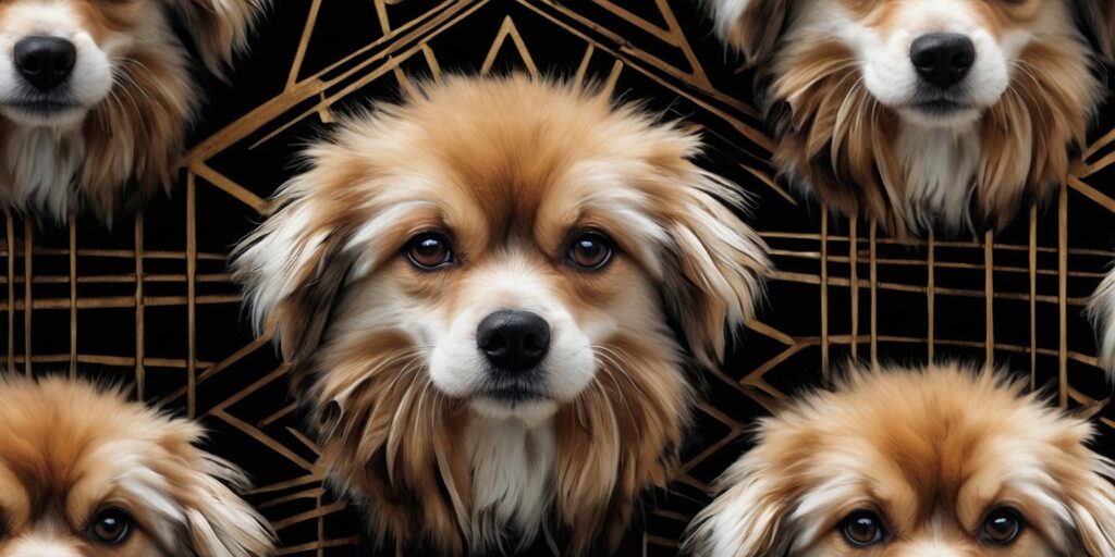 Un chien avec des motifs géométriques rases sur le corps, laissant apparaître le pelage naturel.